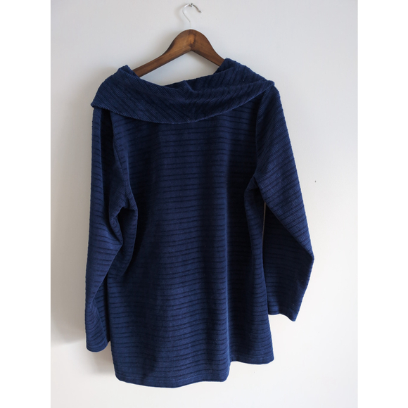 T by Talbots Navy Blue Velvet Corduroy Shawl Turtle Collar Sweater Women Sz 1X - Picture 2 of 7